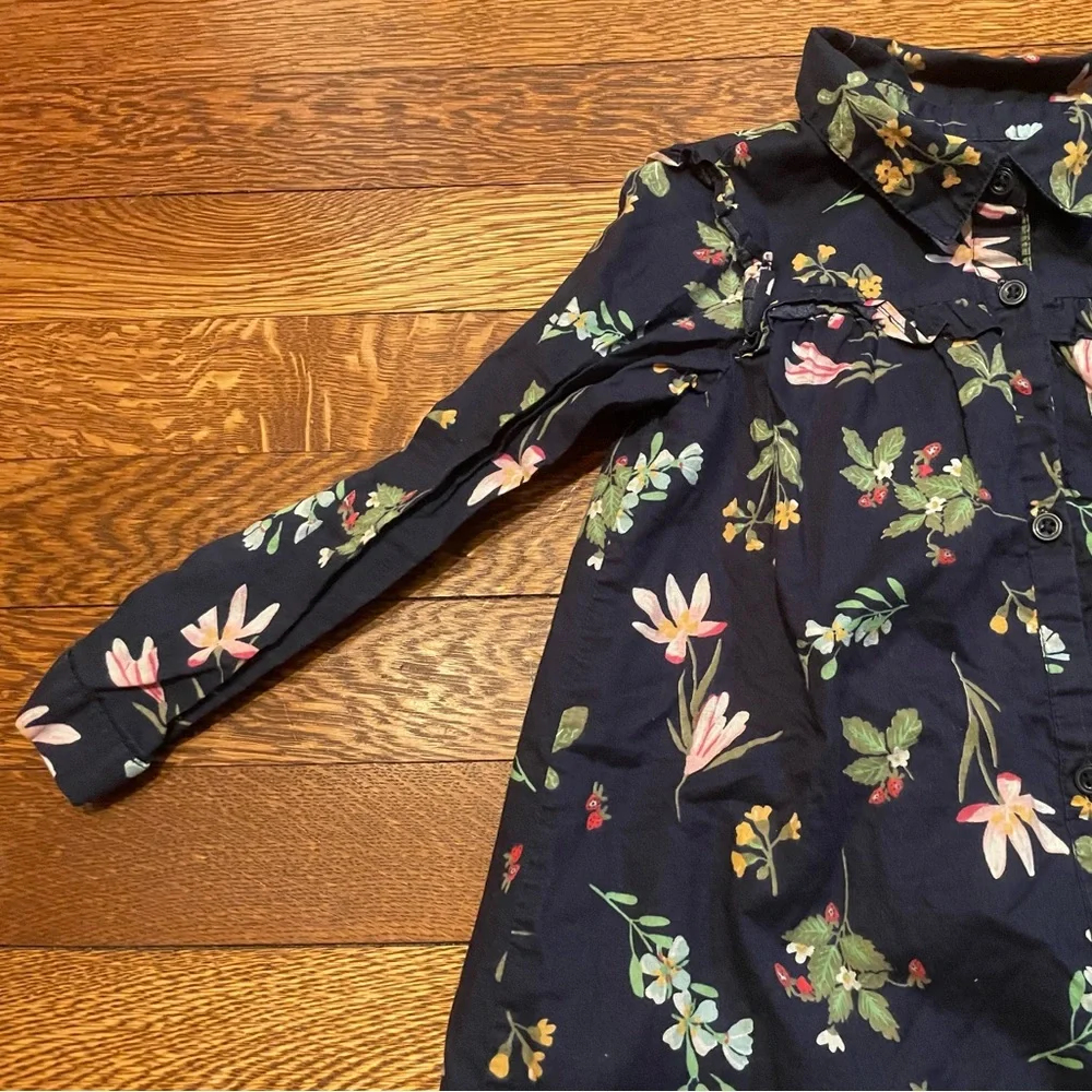 Baby GAP Navy Strawberry Print Long Sleeve Cotton Collared Shirt Dress Size 4